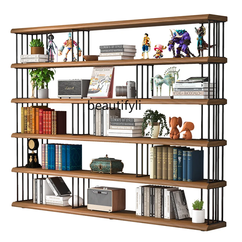 Solid wood bookshelf Multi-layer display shelf Whole wall shelf Living room storage partition Floor-to-ceiling bookcase