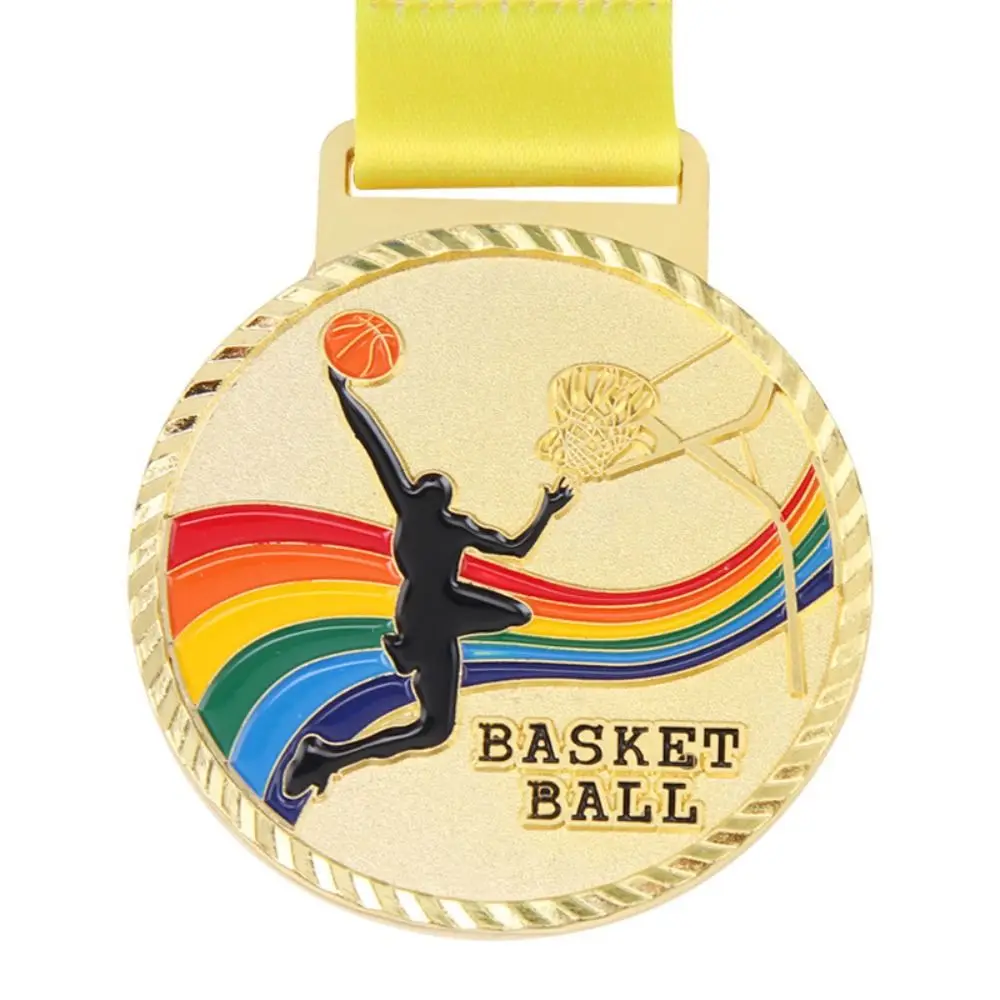 Zinc Alloy Basketball Match Medal Neck Ribbon 6.5cm Diameter Winner Round Medal Metal Finish Durable Sports Medal