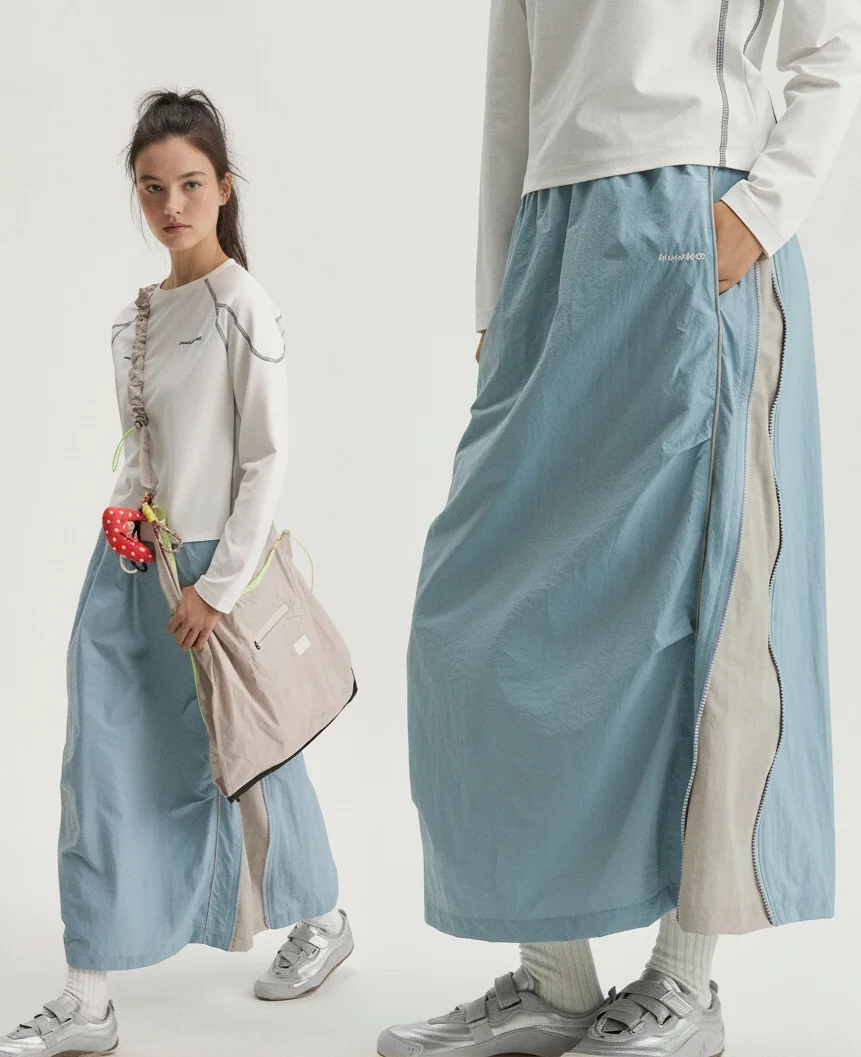 NewJNXS Mr. Jiangnan Waterproof Sporty Skirt High Waist A-Line Half-length Adjustable Color Block Outdoor Relay Race Skirt