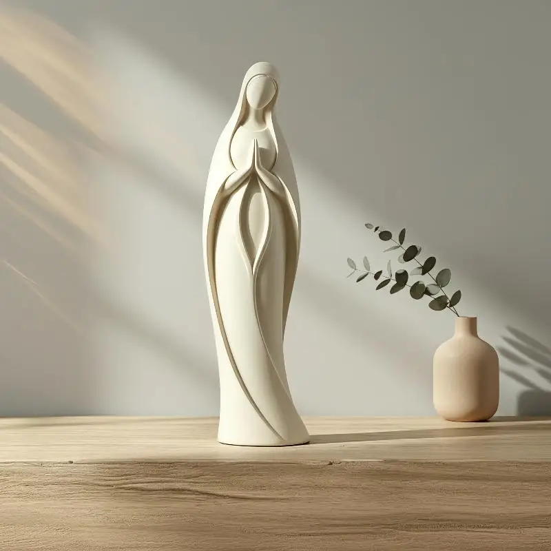 3D Printed Praying Mary Statue Minimalist Blessed Mother Figurine Scratch Resistant Plastic Home Desktop Decor OrnamentNew