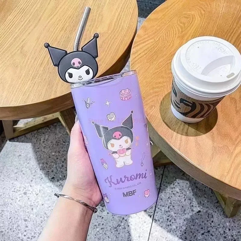 Sanrio Water Cup Kawaii Kuromi Cinnamoroll Anime Figure Stainless Steel Thermos Cup Hello Kitty Ornaments Doll Water Cup Gift image 6