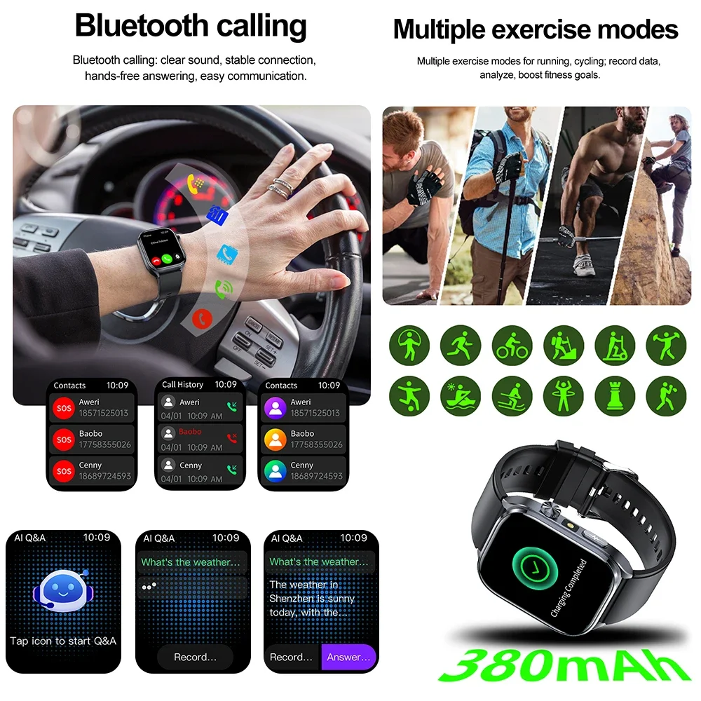 2025 AI-GPT nouveau examen à cinq organes soins de santé montre intelligente hommes ECG + PPG acide urique graisse sanguine BT appel sport Tracker Smartwatch