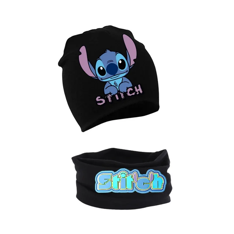 Disney Stitch Baby Hat Scarf Cartoon Anime Winter Warm Cotton Comfortable Woolen Cap Collar Suit Kids Birthday Cute Kawaii Gifts