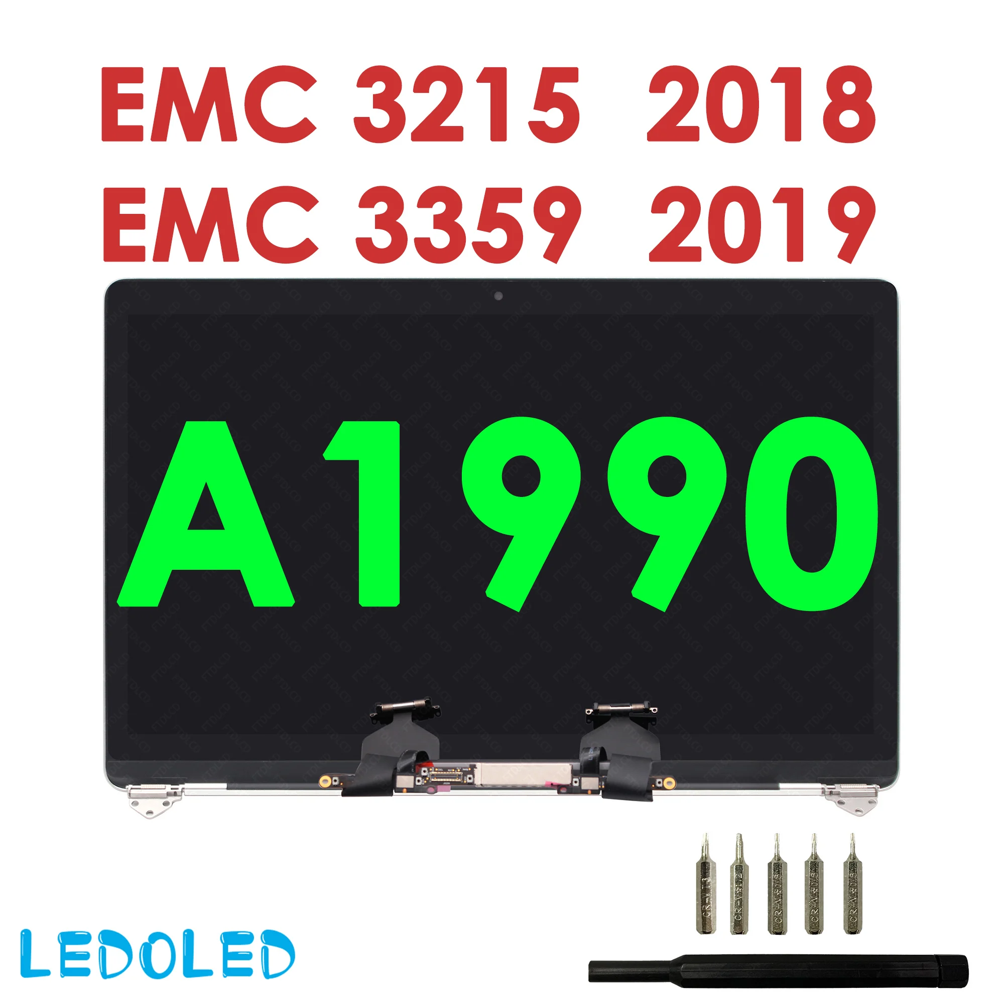 LEDOLED baru pengganti untuk Apple Macbook Pro Retina 15 "A1990 2018 2019 layar LCD rakitan EMC 3215 EMC 3359 (abu-abu + perak)