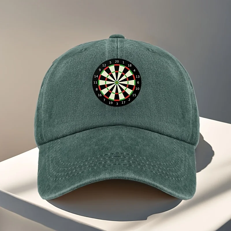 1pc Retro Dart Board Print Cap Compatible for Darts - Adjustable Unisex Hat with Dart Accessory, Hand Washable for Outdoor Parti