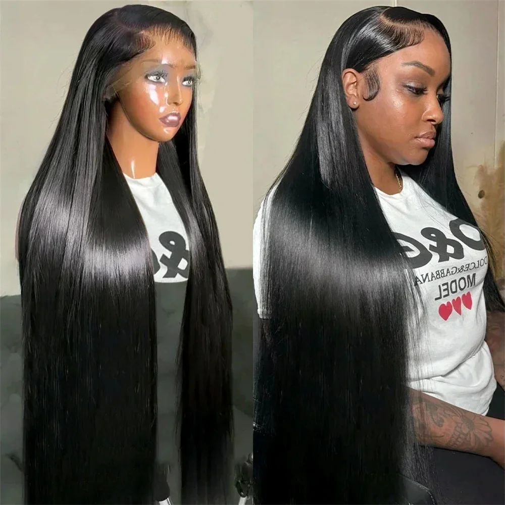 40Inch Bone Straight Lace Frontal Human Hair Wigs Transparent 250 Density Brazilian Remy 13x4 Lace Front Wig For Women