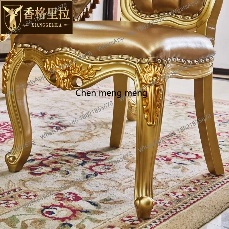 كرسي طعام أوروبي فاخر من الخشب الصلب بالكامل من الطبقة الأولى من جلد البقر كرسي ترفيهي للفيلا كرسي أمريكي #6