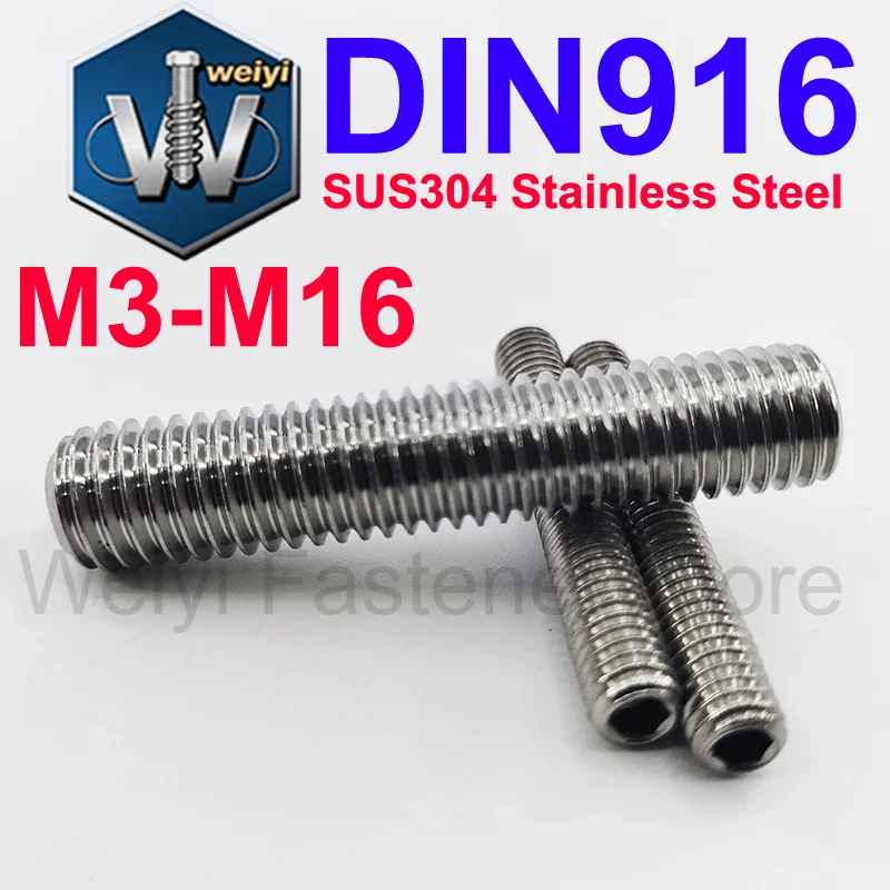 Weiyi M3 M4 M5 M6 M8 M10 M12 M16 DIN916 SUS304 Stainless Steel Allen Hex Hexagon Socket Cup Point Grub Headless Bolt Set Screw