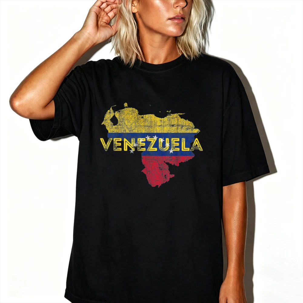 Vintage Distressed Venezuela Map with National Flag Color Print Men Women Cotton T Shirt Patriotic Pride Venezuelan Heritage Top