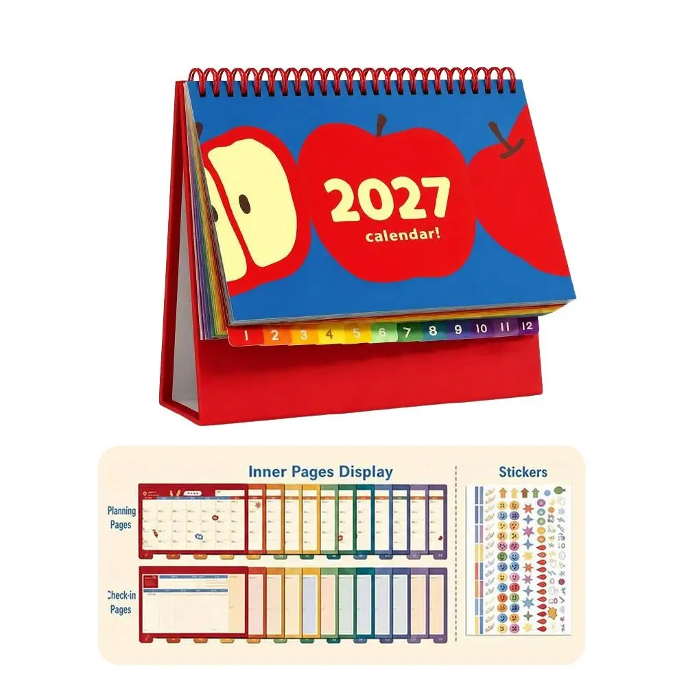 Paper Monthly Calendar Spiral Bound Freestanding Desk Planner Cartoon Pattern Monthly Layout Planner Calendar Desktop Calendar