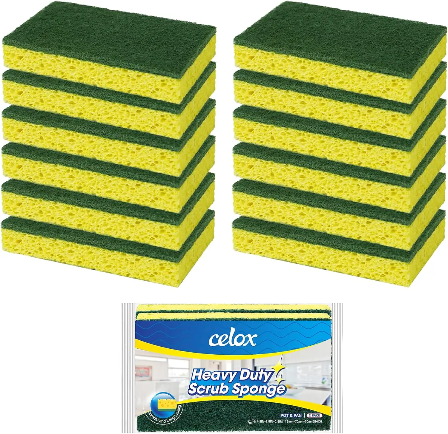 

12-Pack 2-Sided Scrub Sponges for Dishes, Heavy Duty Non-Scratch Kitchen Sponges for Cleaning Sinks and Household Use