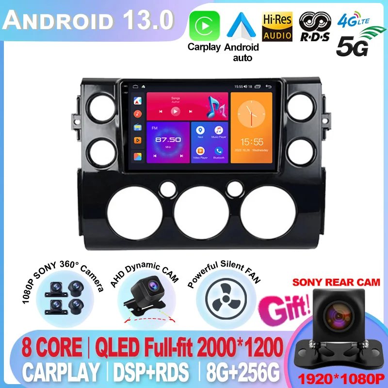 

For Toyota FJ Cruiser J15 2006 - 2020 Sony cam QLED IPS DSP Carplay Android 13 Car Radio Multimedia Video Player Navigation