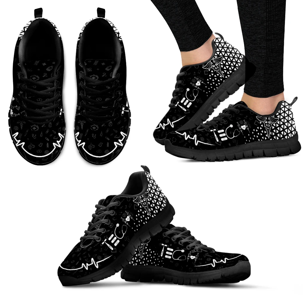 INSTANTARTS Luxury Brand Ladies Lace up Mesh Sneakers EMT EMS Paramedic Pattern Flat Shoes for Women Breathable Running Shoes