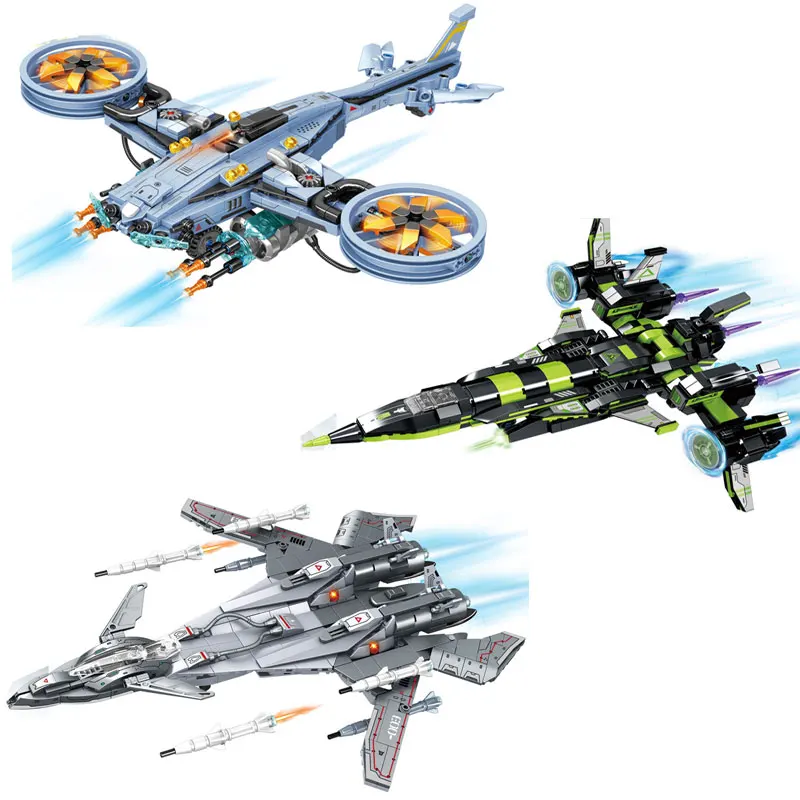 

Sci-Fi Fighter Helicopter Building Blocks Set Futuristic Military Aircraft Model Bricks DIY Christmas Gift Assembly Toy