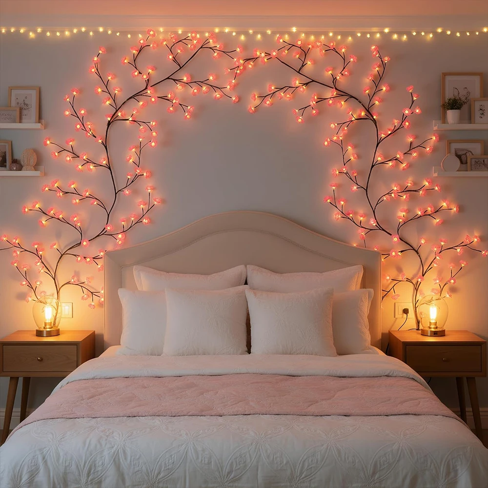 Usb Wall Mounted Led Branch Lights Cherry Blossom Vine Lights 72 Led 8 Modes For Indoor Christmas Decoration    JJ1963FV