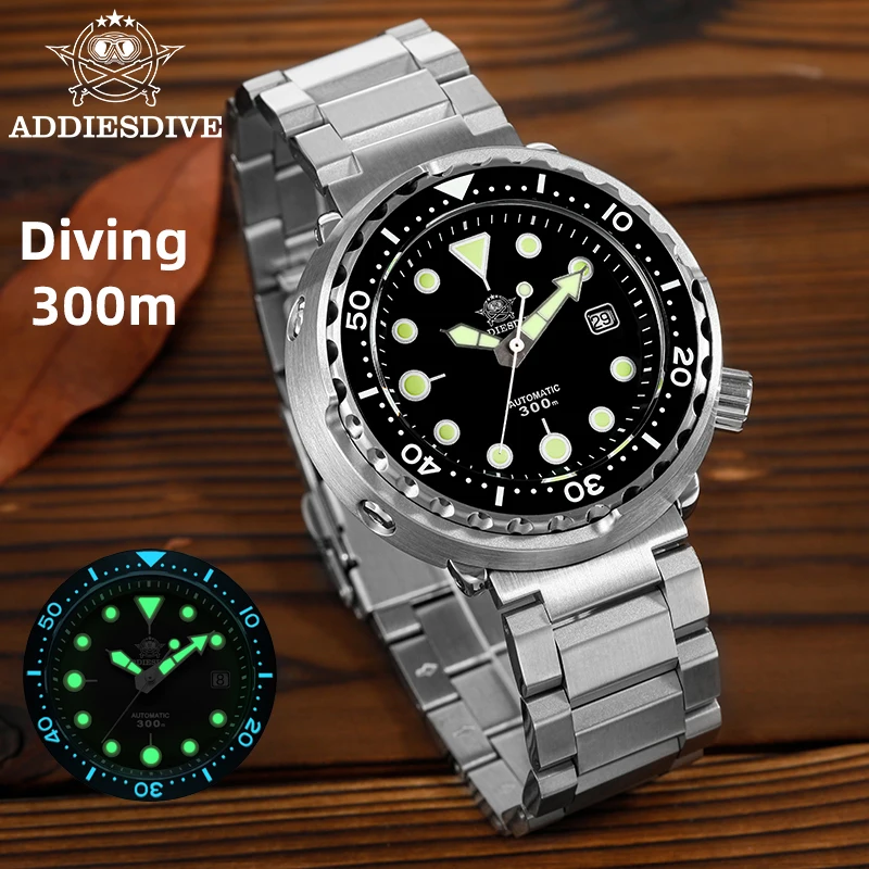 Addiesdive AD2522 التونة غواص ساعة أوتوماتيكية الياقوت 300 متر مقاوم للماء ساعات آلية الفولاذ المقاوم للصدأ مضيئة Reloj Hombres