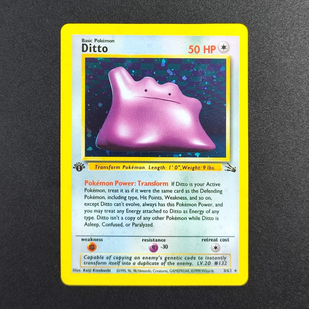 

Коллекционная карта Покемон Proxy EN Fossil 1st Edition Ditto 3-62, супер редкая, классическая, для игры, аниме-карты, игрушки