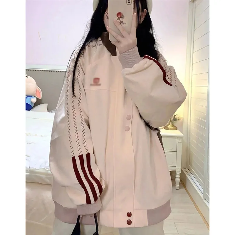 Cappotto da Baseball a maniche lunghe da donna coreana 2024 capispalla a righe con colletto alla moda da donna primavera autunno top di tendenza allentati femminili