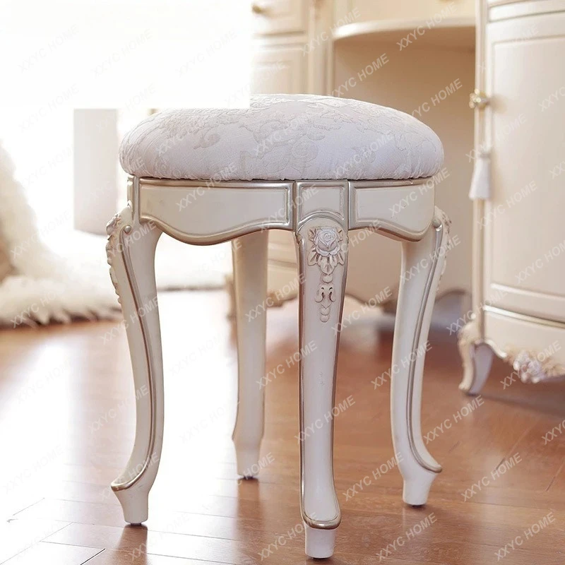 X-S Makeup stool  dresser stool Solid wood carved round stool Simple HG