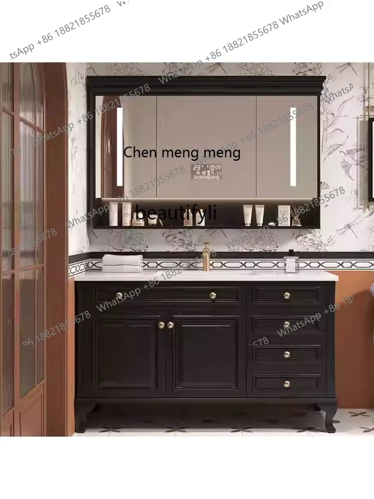 French oak bathroom cabinet American bathroom washstand Floor-to-ceiling light luxury hand washbasin cabinet
