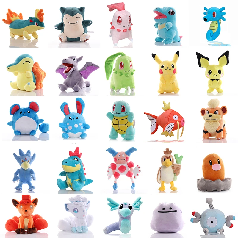 

20cm New Pokemon Cyndaquil Chikorita Pikachu Plush Toy Cute Golduck Quilava Squirtle Doll Cartoon Marill Ditto Plushie Kids Gift