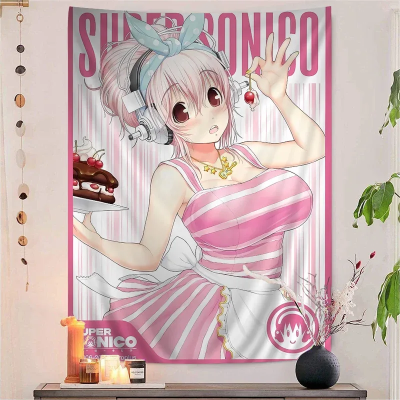 Tapiz VIKAMA Super Sonico, Adorable Tapiz de Pared con Diseño de Chica Anime, Arte de Manga Japonés para Sala de Juegos, Decoración para Dormitorio