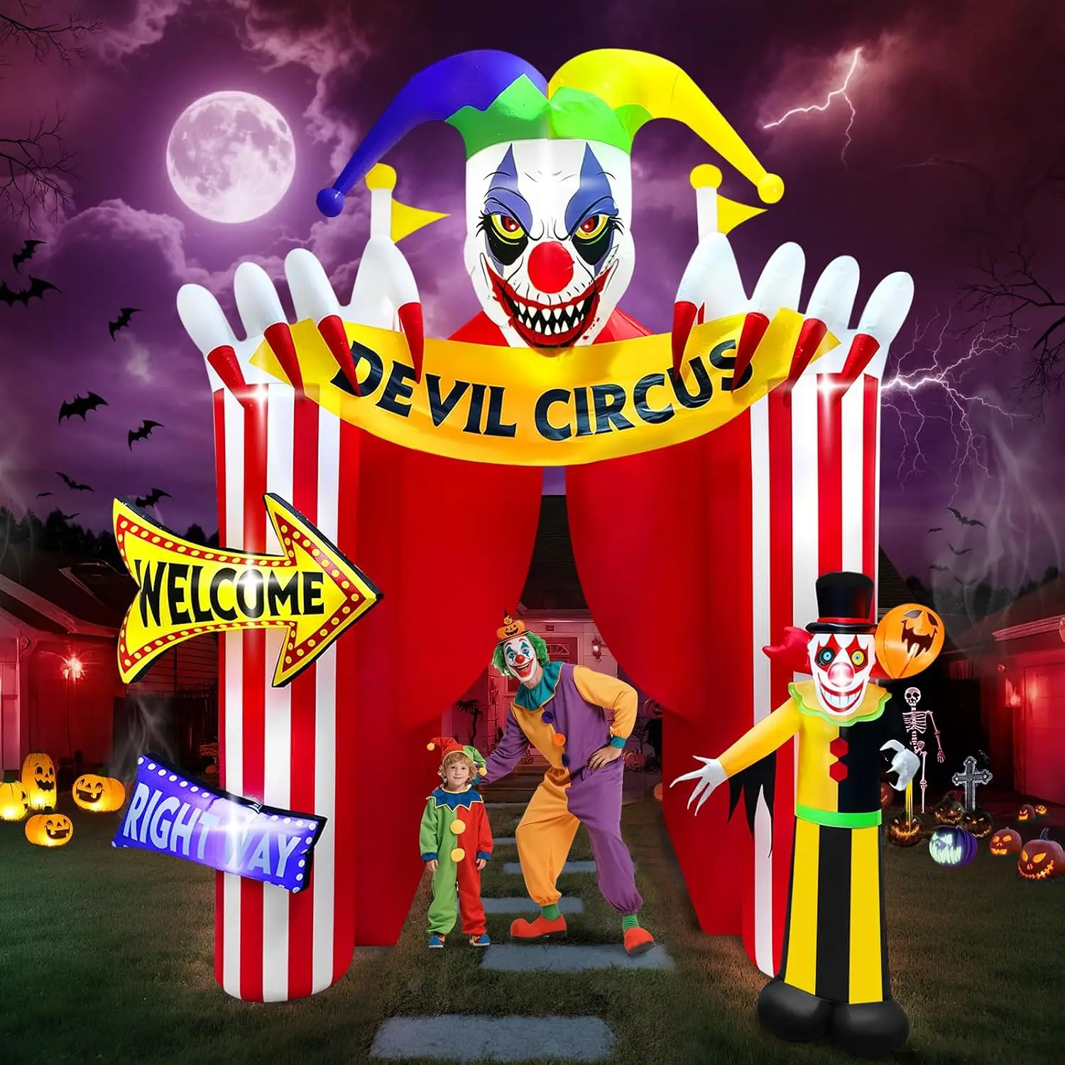 12FT Tall Halloween Inflatables Archway Clown Circus Haunted House | Giant Clown Arch Inflatable with Build-in Lights, Scary Hal
