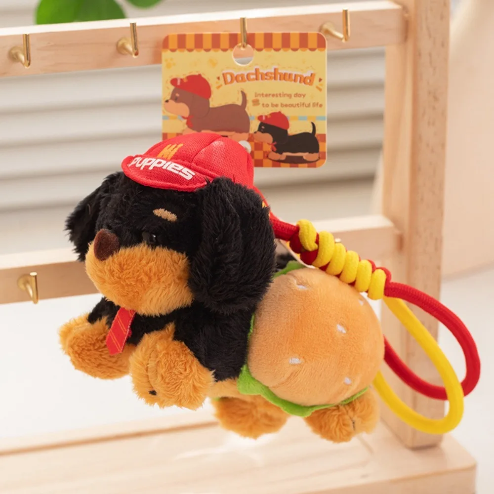 High Quality Dachshund Plush Dog Keychain Camera Hamburger Phone Case Pendant Braided Lanyard Cute Cartoon Car Key Ring Men