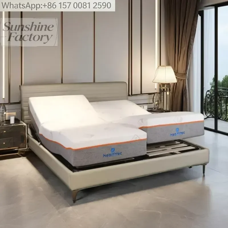 Wireless Remote Control Adjustable Electric Bed With Massager Okin Motor Adjustable King Smart Bed Frame
