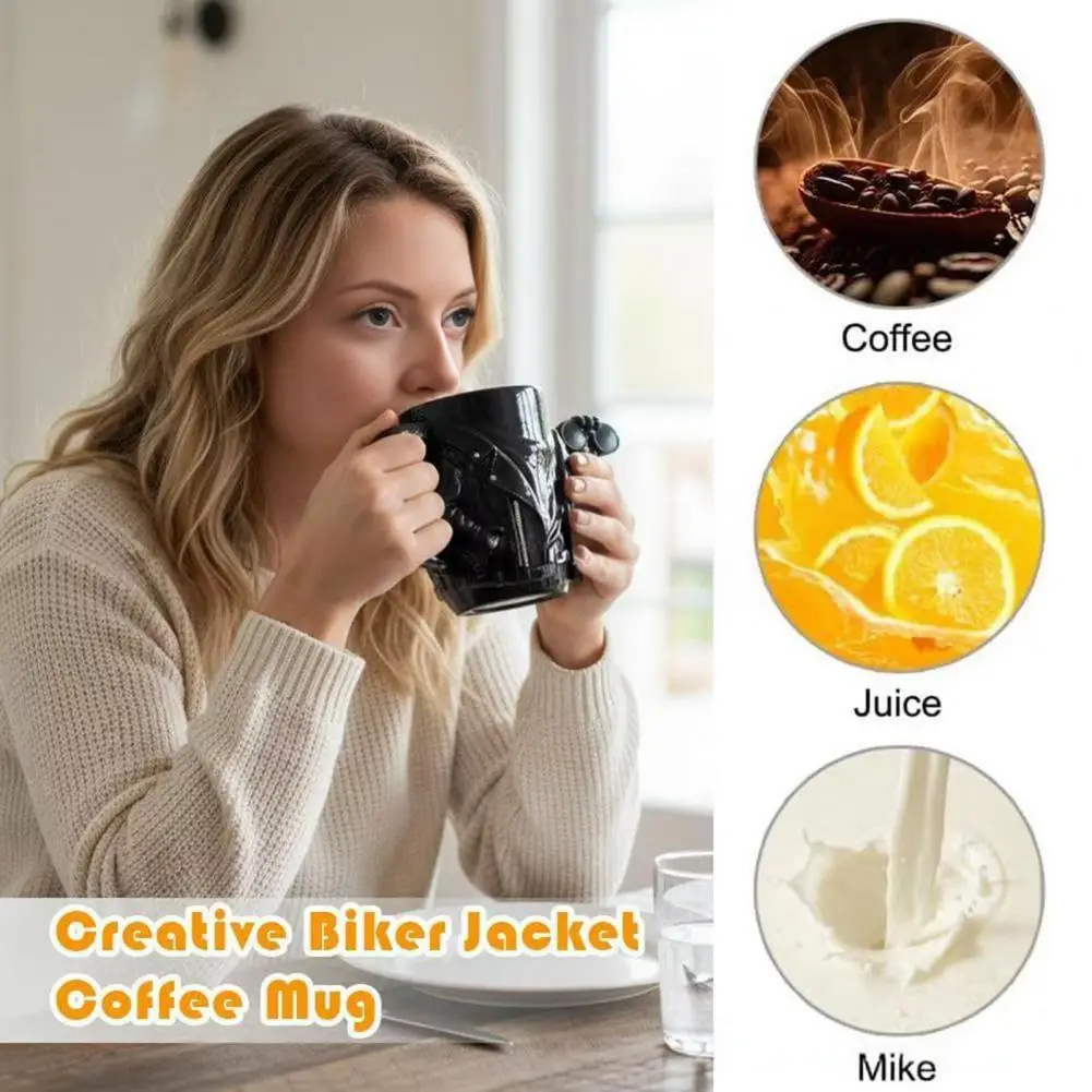 Motorcycle Jacket Mug Edgy Coffee Cup Novelty Biker Jacket Coffee Mug 200ml Resin Cup Unique Gift for Men Motorcycle Enthusiasts