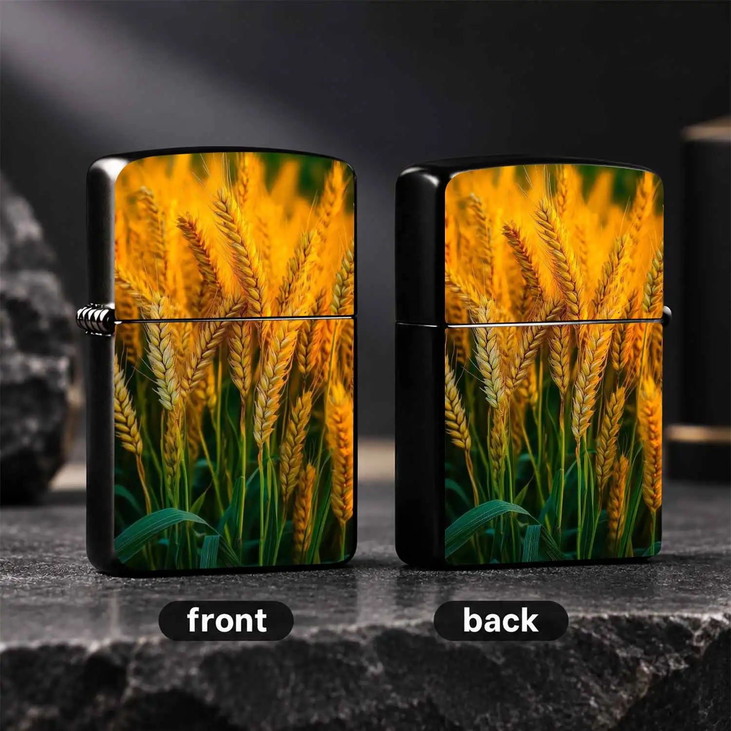 Vibrant Golden Wheat Ear Pattern Portable Lighter, Suitable For Outdoor Trips, Daily Home, Office, Business Trips And All Scenarios, Exquisite Durable Practical Creative Gift For Friends, Family And Colleagues, Delicate Texture Nice Portabl