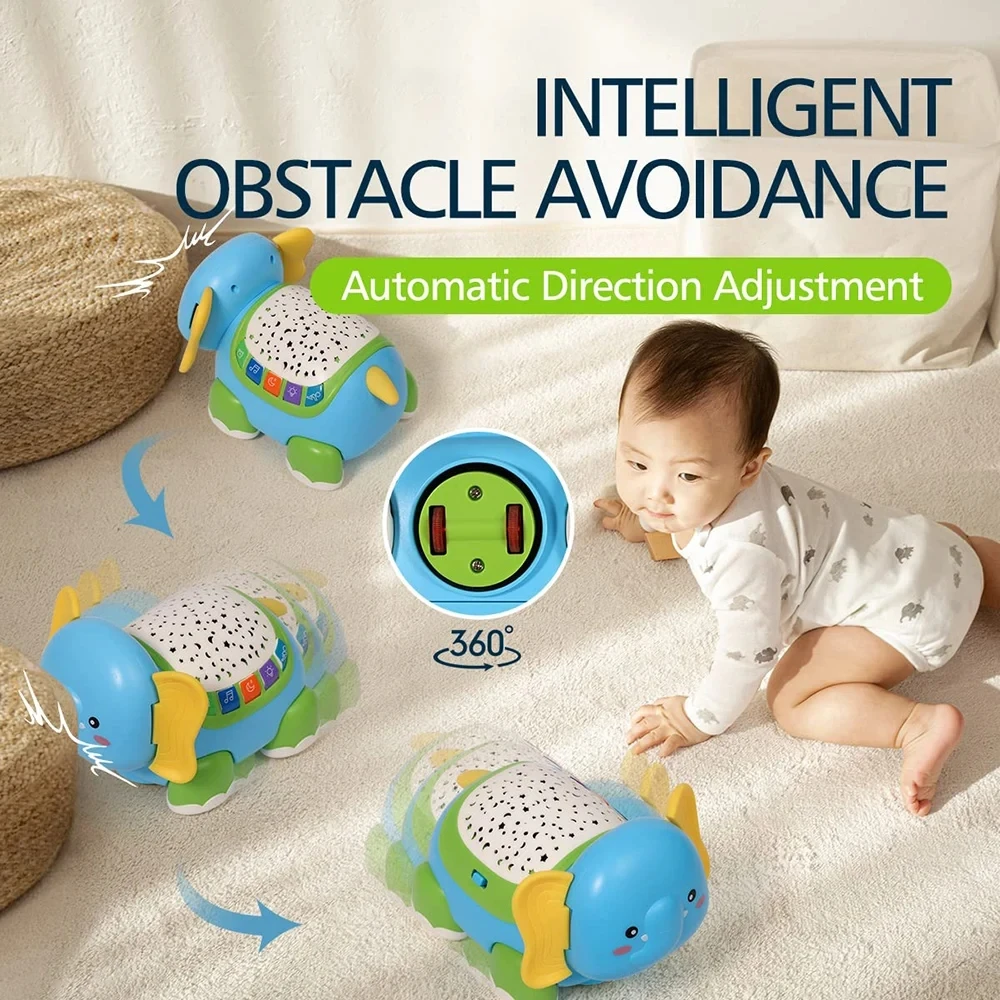 คลานของเล่นดนตรีช้าง Tummy Time เด็กพร้อมตัวจับเวลาสีสัน Light Up Projection ของขวัญวันเกิดสําหรับเด็ก