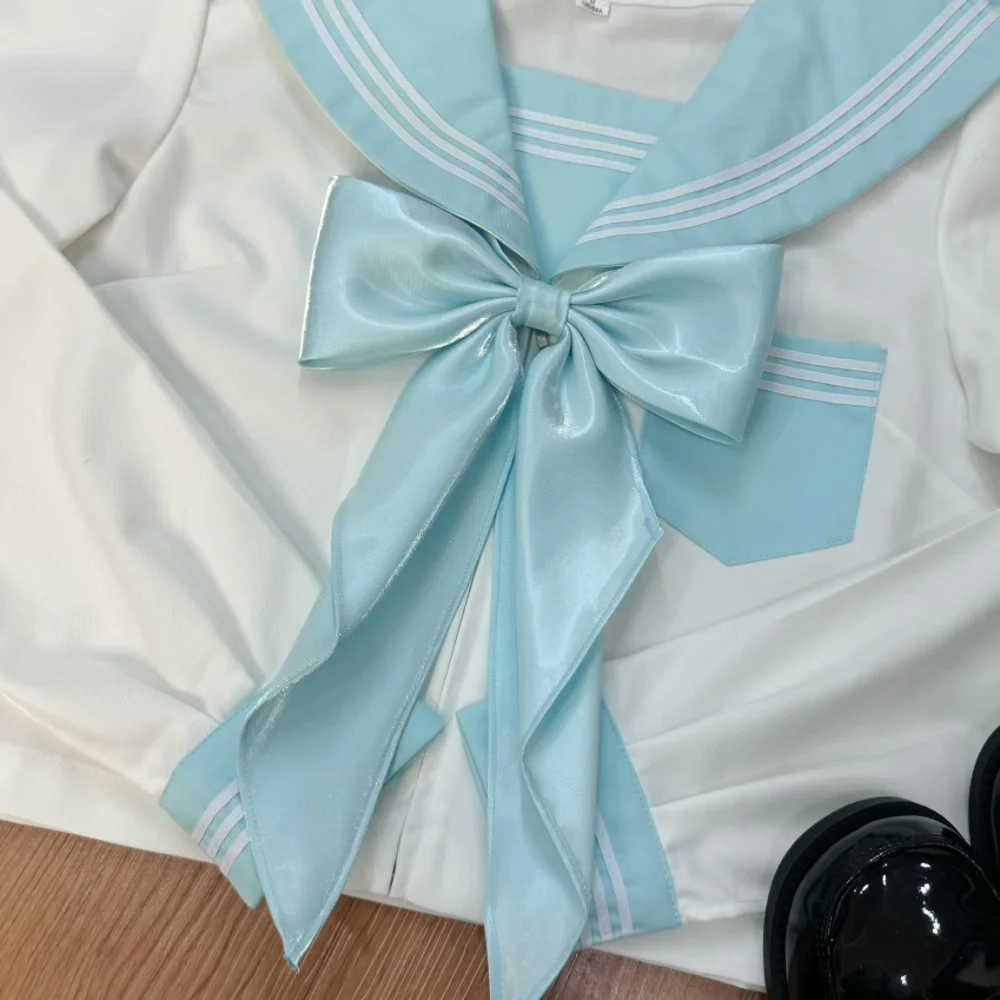 Abito da marinaio giapponese Fuku Uniforme da studente per ragazze delle scuole superiori coreane Blu cielo Set uniforme sexy Jk da donna Gonna a pieghe a maniche corte