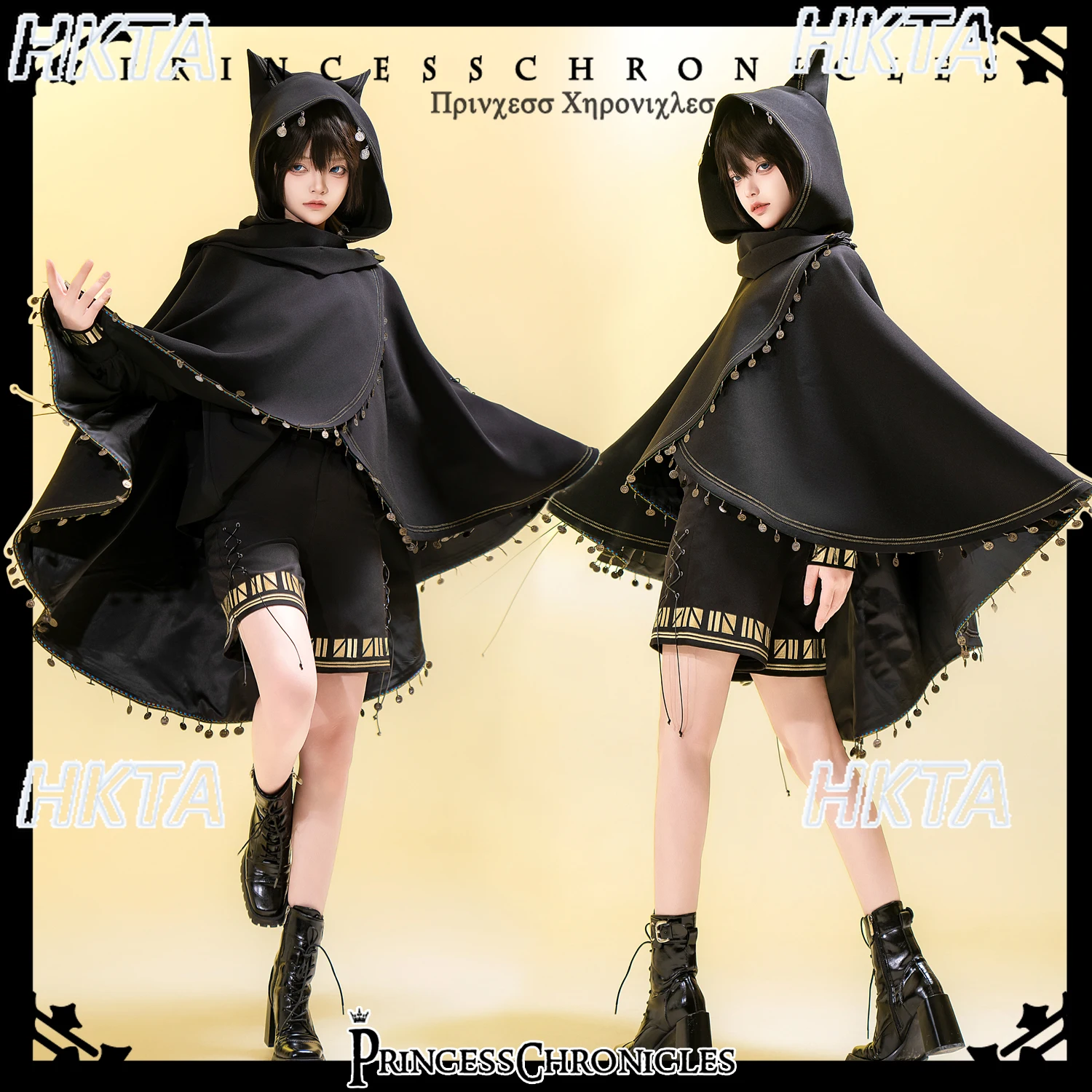 

Sweet Cool Goth Lolita Cartoon Loose Black Cape Coat Girls Autumn New Halloween Subculture Dark Y2K Cosplay Hooded Jackets Women