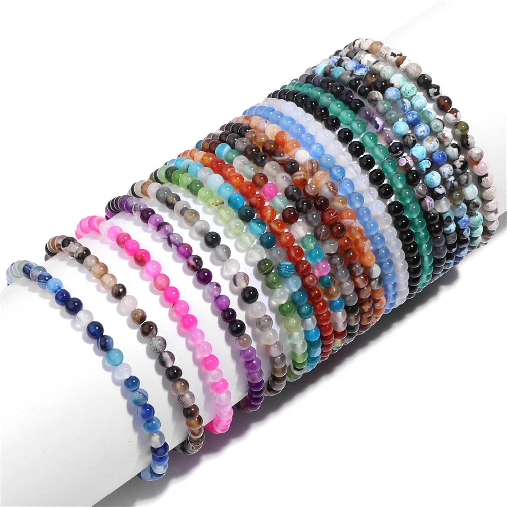 Großhandel 4mm Perlen Stein Armband für Männer Frauen natürliche Streifen Achate Armband elastischen Schmuck weibliche Freundschaft Armband