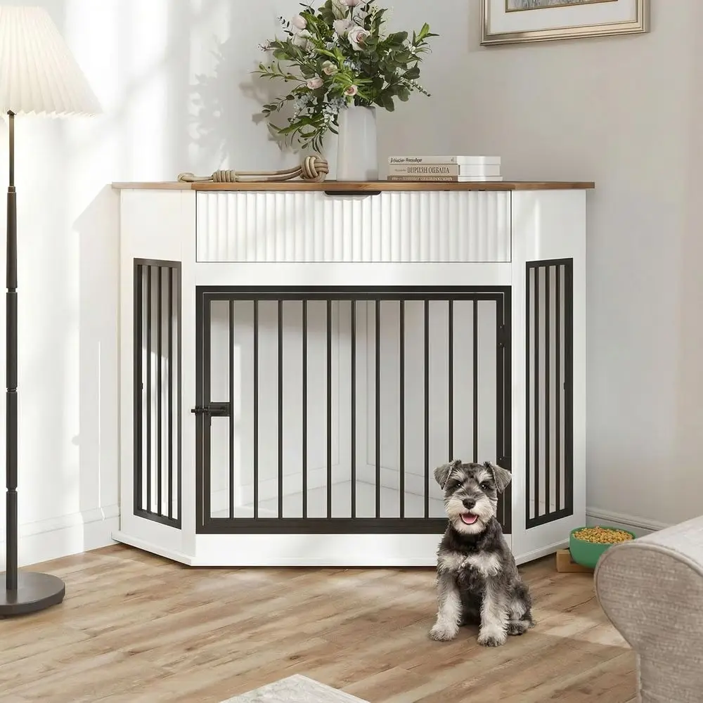 

Space-Saving Wooden Dog Crate with Storage, Medium-Sized Indoor Dog Cage, White End Table Design