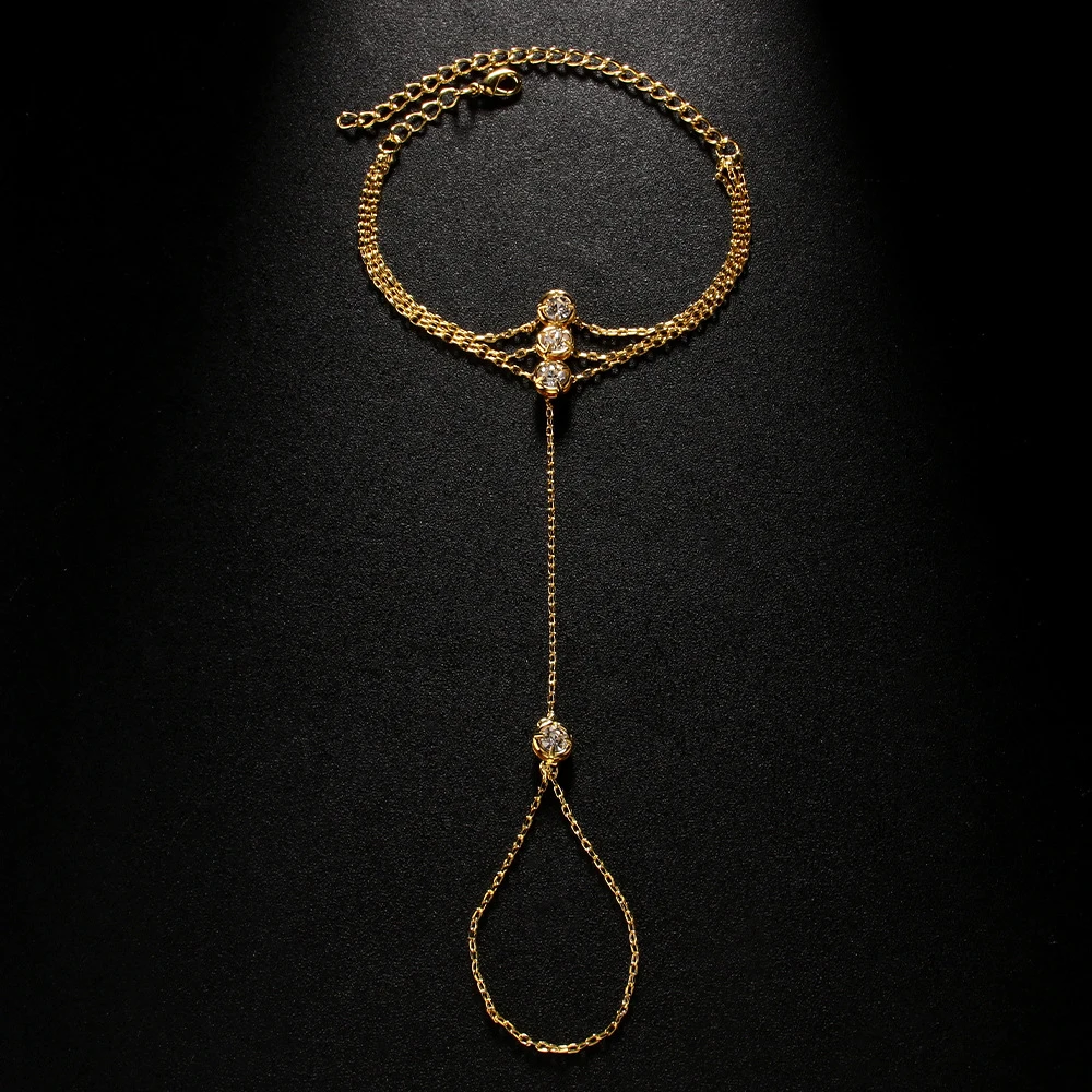 أزياء متعددة الطبقات الزركون اليد سلسلة أساور ربط حلقة لها الفولاذ المقاوم للصدأ فنجر سوار العصرية مجوهرات حفلات الزفاف #3