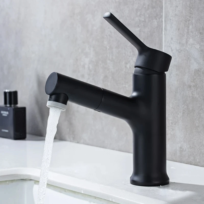 

Black Pull Out Bathroom Basin Faucet Sprayer Nozzle Single Handle Sink Faucet Water Tap Hot Cold Mixer Water Taps