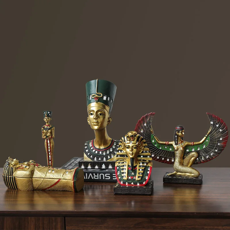 Egyptian Pharaoh Mummy Queen Sculpture Ornament For Gifts Resin Figurine Statue Crafts Miniatures Home Furnishing Decoration