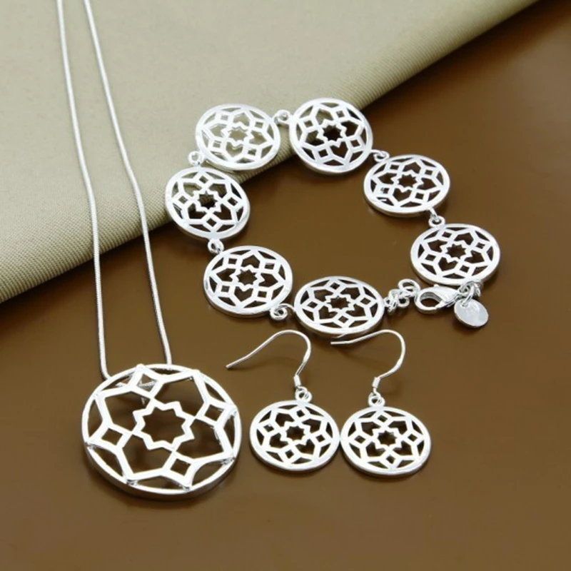 925 فضة جولة زهرة القرط قلادة سوار مجموعة للمرأة مجوهرات الزفاف الخطوبة #2