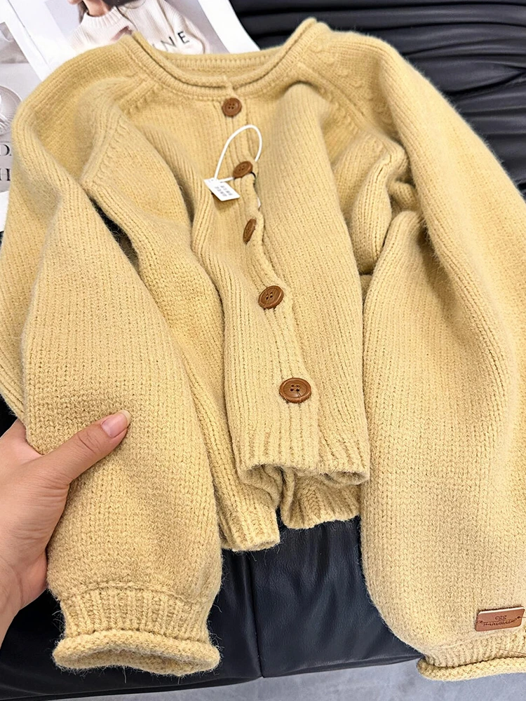 

Осень-зима, желтый длинный вязаный открытый кардиган с манжетами све, мягкий свободный повседневный утягивающий свитер, женский джемпер для поездок на работу