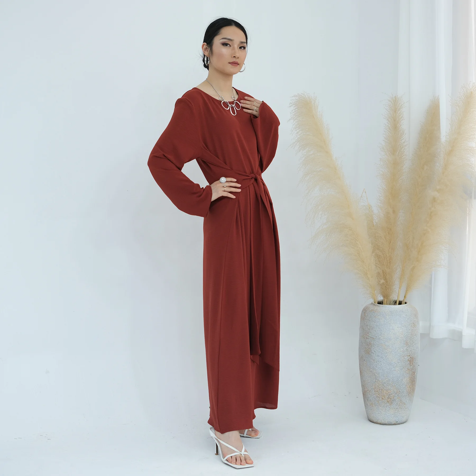 

Muslim Modest Maxi Dress Women's O-Neck Long Sleeve Loose Long Dresses Ramadan Abaya Robe Turkey Musulmane Femme Islamic Clothes