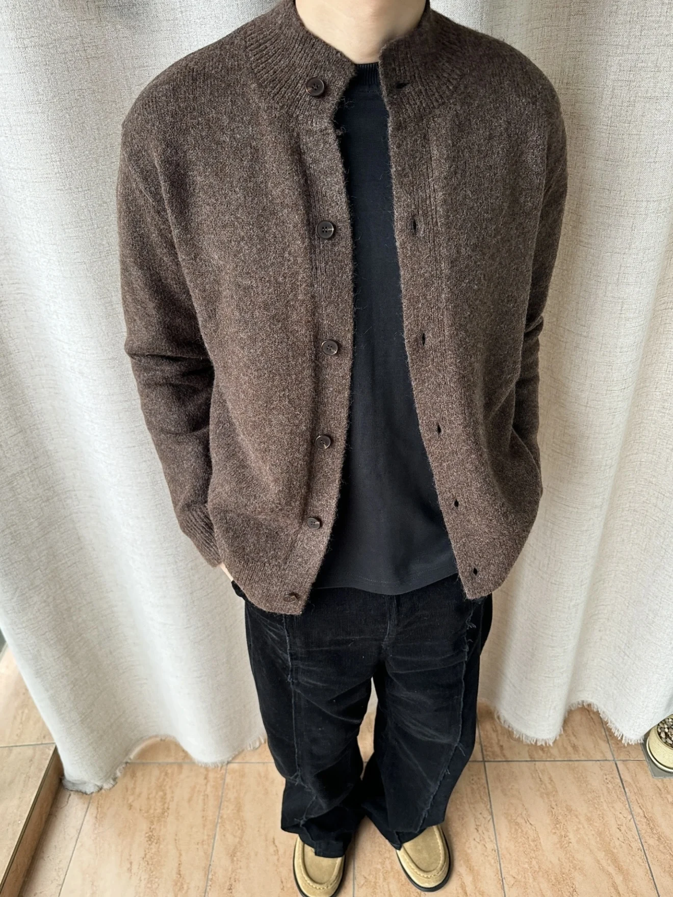 

Brown f-High Collar Sweater Cardigan Men's Autumn Winter Commute Versatile Knitted Jaet Cleanfit Retro Sle Long Sve