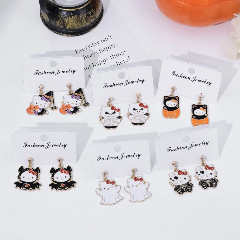 MINISO Halloween Earrings Ghost Witch Niche Design Cartoon KT Cat S925 Silver Needle Anti Allergy Ear Needles