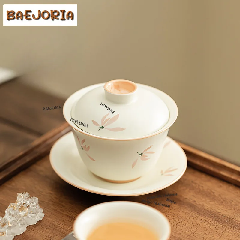 BAEJORIA 133ml Orchid Wind Chime Gaiwan Creative Sancai Single Non Hot Tea Tureen Tea Making Cover Bowl Drinkware Accessories
