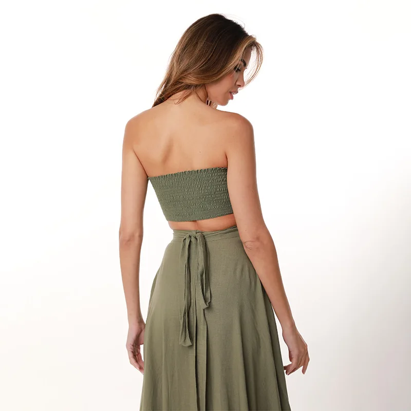 

Pure Color Svel Wrap Top And Skirt Set Faionable Summer Outfit for Women 8-25 Years Old round Ne Two-Piece Set