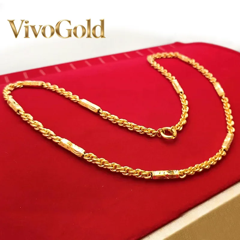 

VivoGold6mm twist necklace button rope 24K real gold necklace men's 9999 gold atmosphere men's chain sparkling car flower