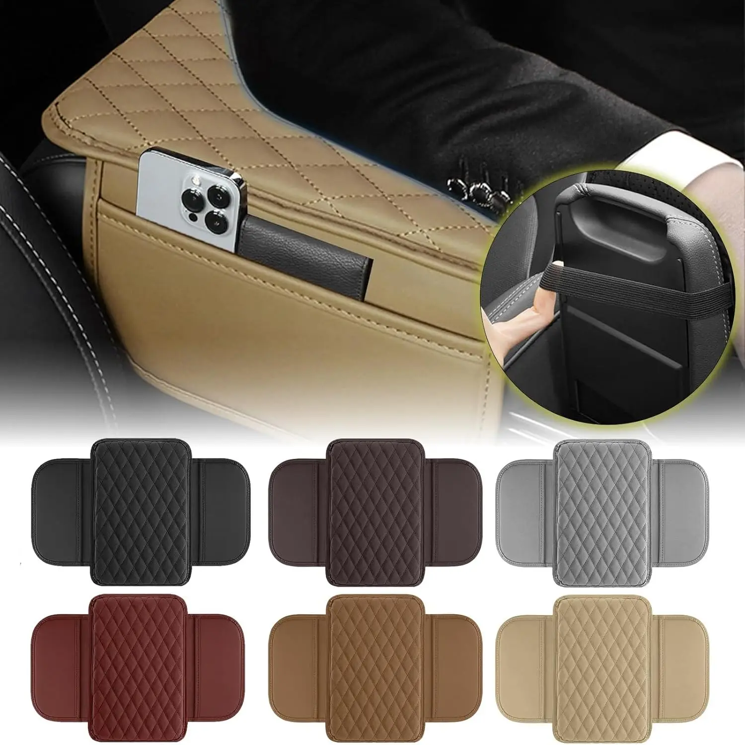 

Car Center Console Protector Mat with Tissue Storage Pocket Universal Car Armrest Storage Box Cushion Car Interior Accessories