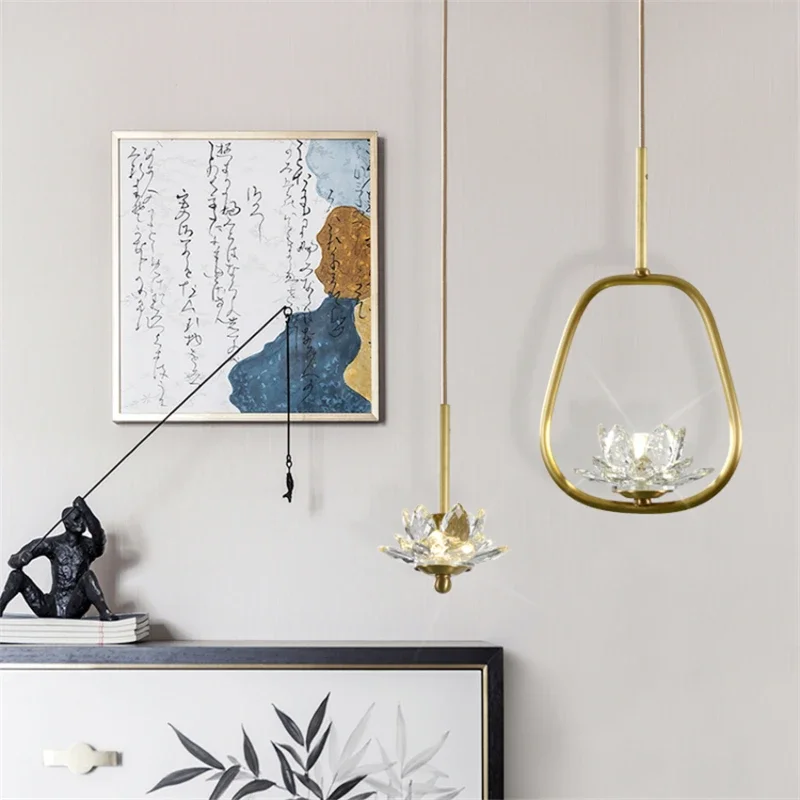 Imagem -03 - Moderno Minimalista Zen Lótus Cristal Luz Luxurious Pendant Lamp Cabeça Criativa Único Varanda Quarto Cabeceira Led Home Decor