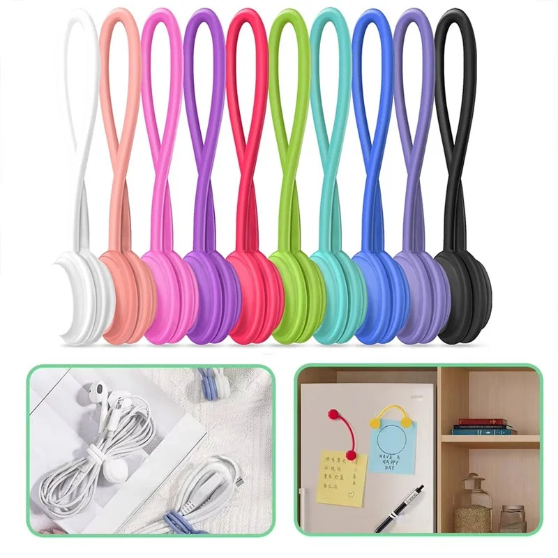 3-10 Pack Silicone Magnetic Cable Ties Reusable Wire Organizer Clips For Bundling Securing Headphone Holder Data Cables Winder